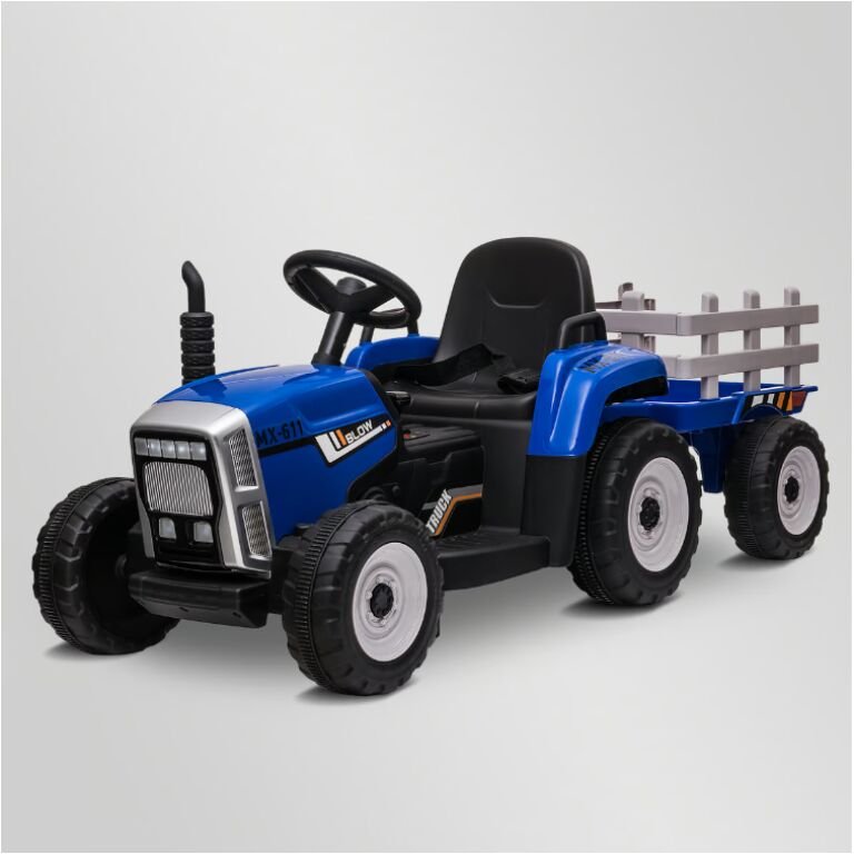 TRACTEUR ÉLECTRIQUE ENFANT AVEC REMORQUE BLEU