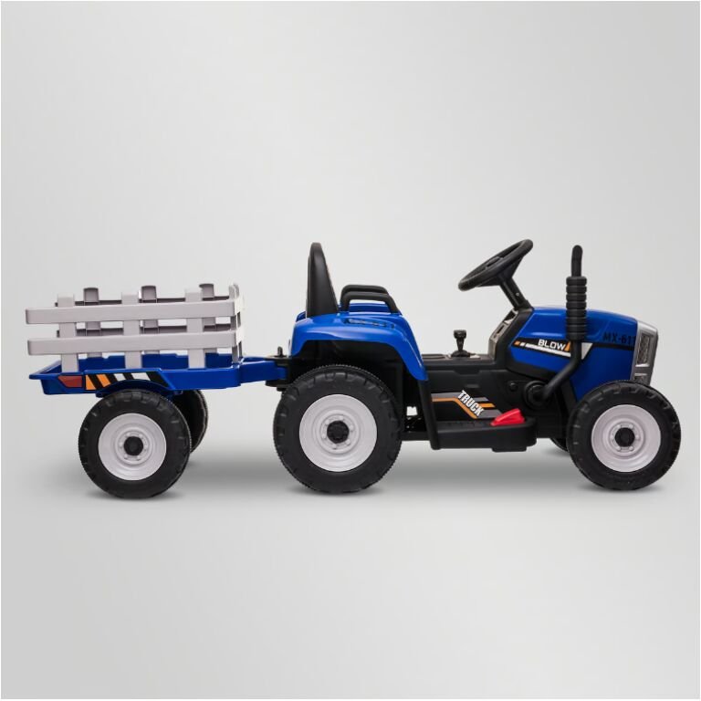 TRACTEUR ÉLECTRIQUE ENFANT AVEC REMORQUE BLEU