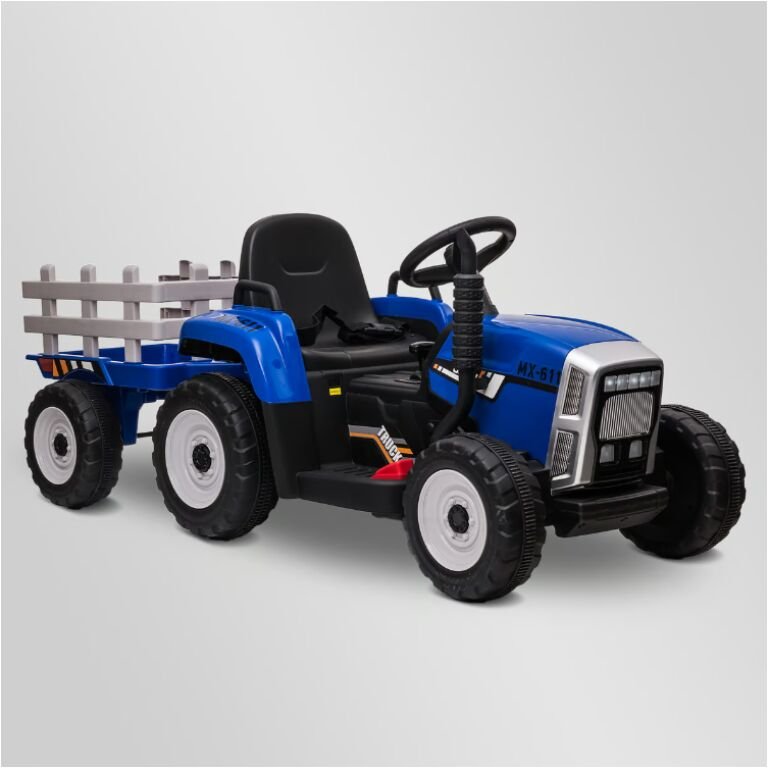 TRACTEUR ÉLECTRIQUE ENFANT AVEC REMORQUE BLEU