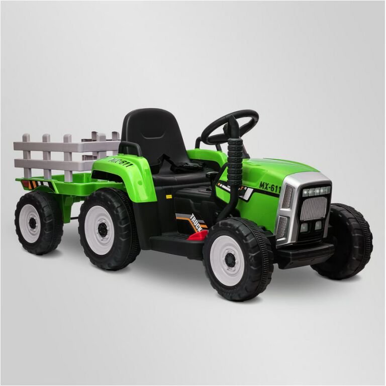 Tracteur électrique enfant avec remorque Vert