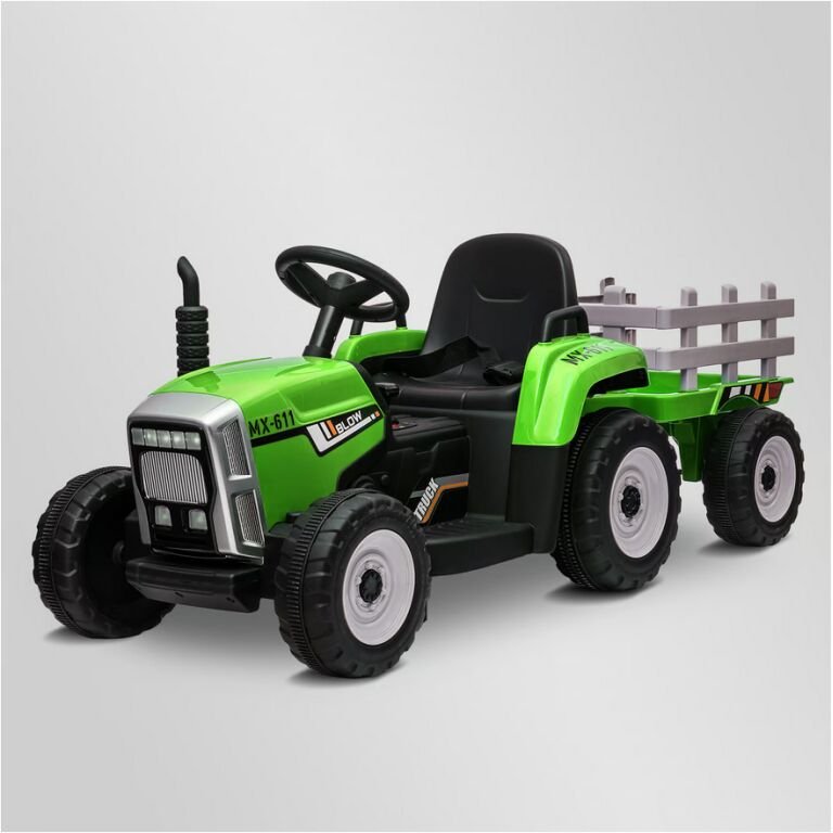 Tracteur électrique enfant avec remorque Vert