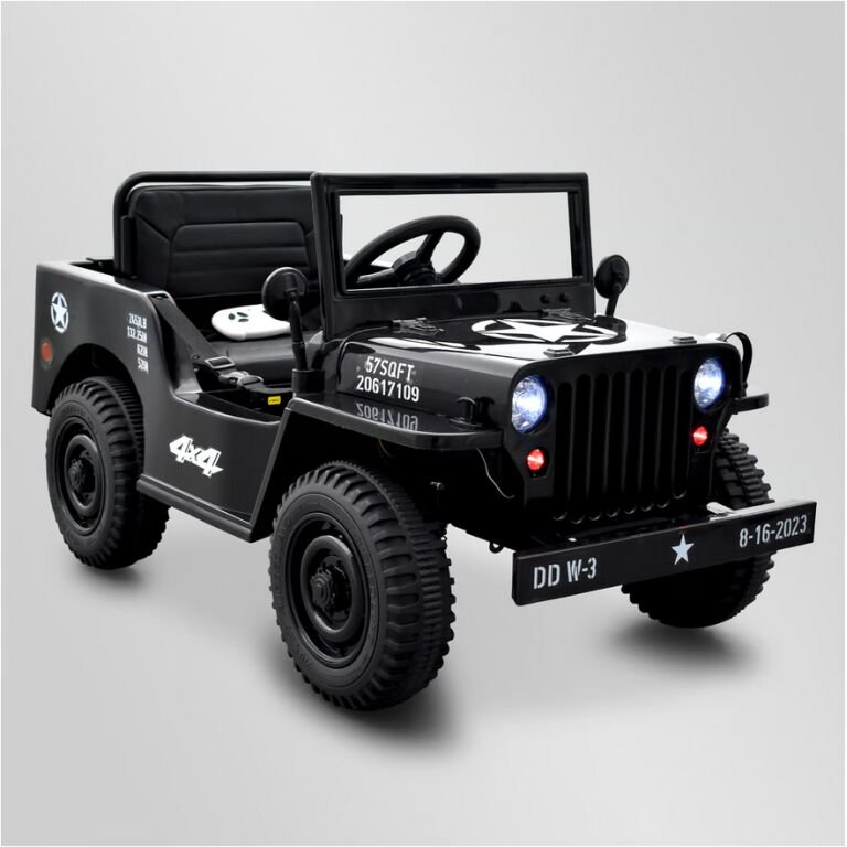 Voiture enfant électrique jeep willys 1 place Noir