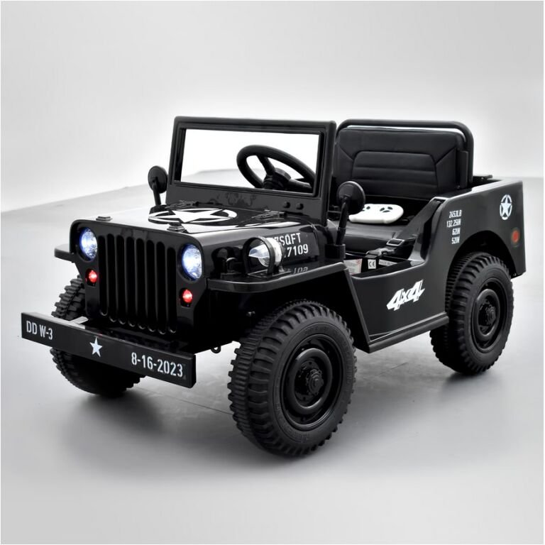 Voiture enfant électrique jeep willys 1 place Noir